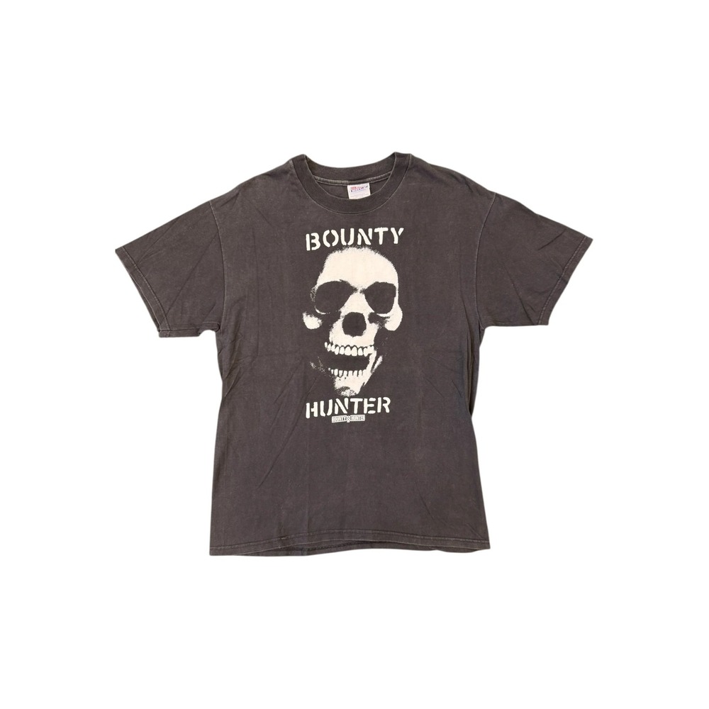 Bounty Hunter T-Shirt Mens Large Black Good 90s Skull Hanes Beefy-T